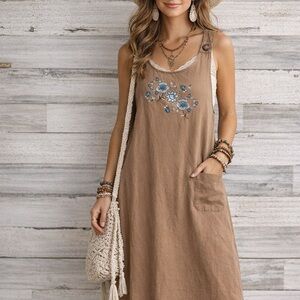 Vintage BonWorth Embroidered Smock Dress Boho Lagenlook Style Size Small Petite